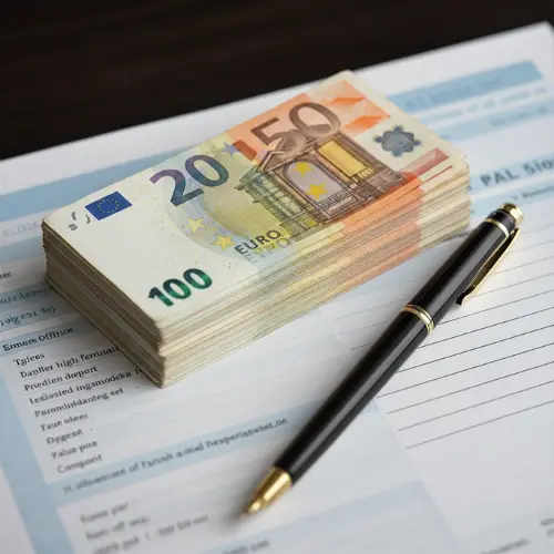 Ein Stapel Euro-Geldscheine liegt auf einem Gehaltszettel neben einem Stift, symbolisch für die Lohngestaltung und dauerhafte Gehaltserhöhungen im Betrieb.